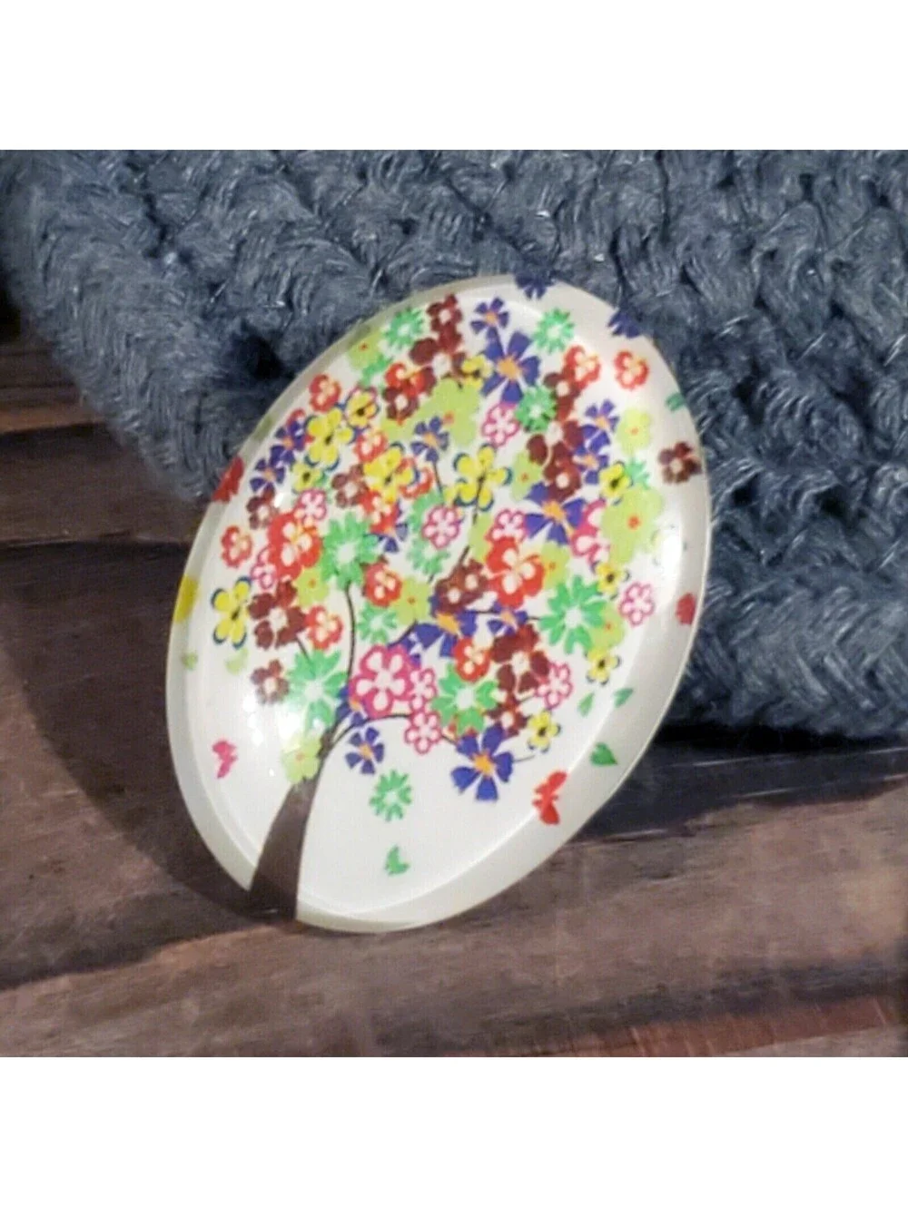 Handmade Tree of Life 40x30mm Oval Tempered Glass Cabochon 6939-K